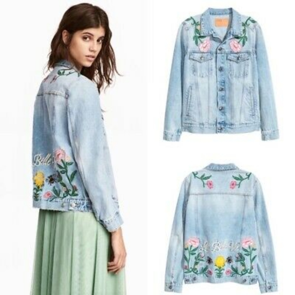 H&M La Belle Vie Denim Foral Embroidered Jacket